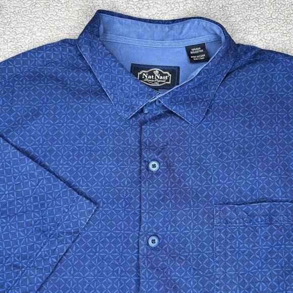 Nat Nast Shirt Mens Large Blue Geometric Silk Blend Lounge Party Camp Button Up - Picture 1 of 13
